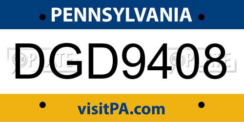 DGD9408 Pennsylvania License Plate
