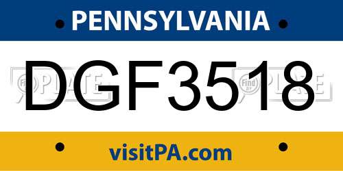 DGF3518 Pennsylvania License Plate