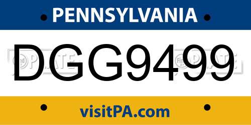 DGG9499 Pennsylvania License Plate