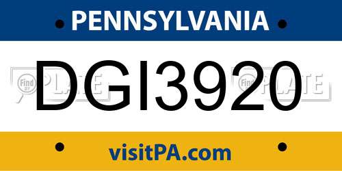 DGI3920 Pennsylvania License Plate