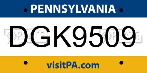 DGK9509 Pennsylvania License Plate