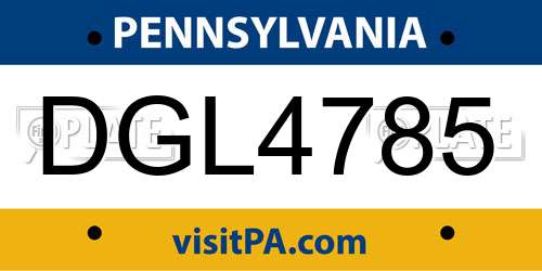DGL4785 Pennsylvania License Plate