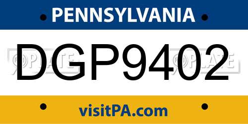 DGP9402 Pennsylvania License Plate