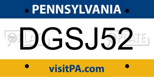 DGSJ52 Pennsylvania License Plate