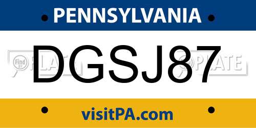DGSJ87 Pennsylvania License Plate