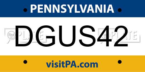 DGUS42 Pennsylvania License Plate