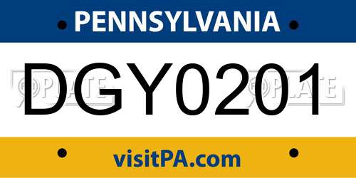 DGY0201 Pennsylvania License Plate