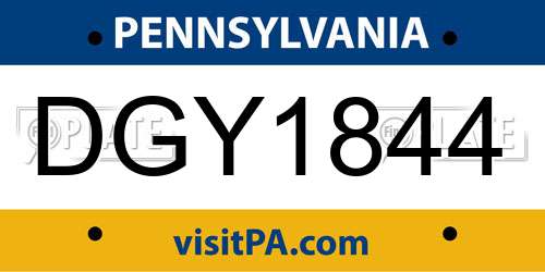DGY1844 Pennsylvania License Plate
