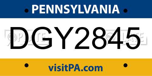 DGY2845 Pennsylvania License Plate