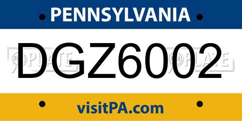 DGZ6002 Pennsylvania License Plate
