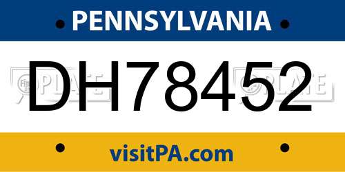 DH78452 Pennsylvania License Plate