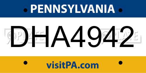 DHA4942 Pennsylvania License Plate