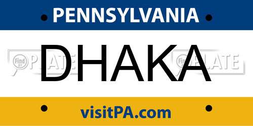 DHAKA Pennsylvania License Plate