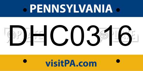 DHC0316 Pennsylvania License Plate