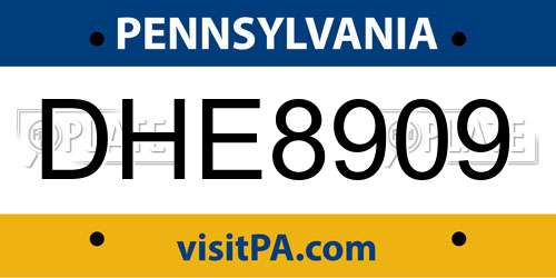 DHE8909 Pennsylvania License Plate