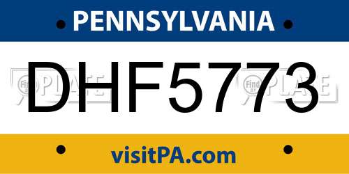 DHF5773 Pennsylvania License Plate