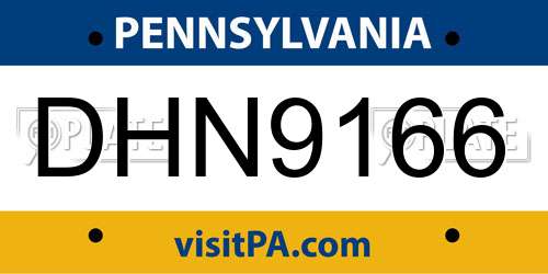 DHN9166 Pennsylvania License Plate