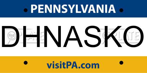 DHNASKO Pennsylvania License Plate