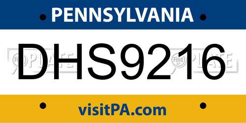 DHS9216 Pennsylvania License Plate