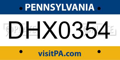 DHX0354 Pennsylvania License Plate
