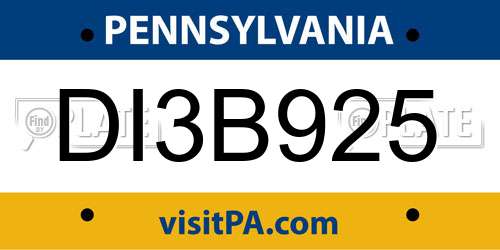 DI3B925 Pennsylvania License Plate