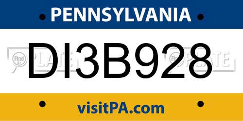 DI3B928 Pennsylvania License Plate