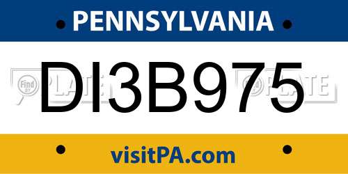 DI3B975 Pennsylvania License Plate