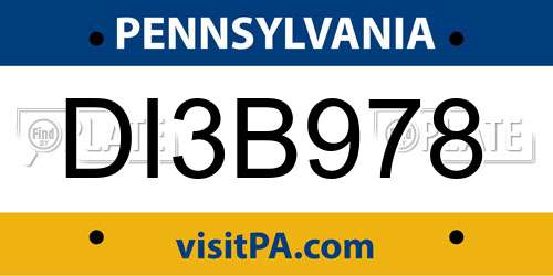 DI3B978 Pennsylvania License Plate