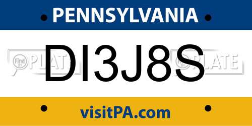 DI3J8S Pennsylvania License Plate