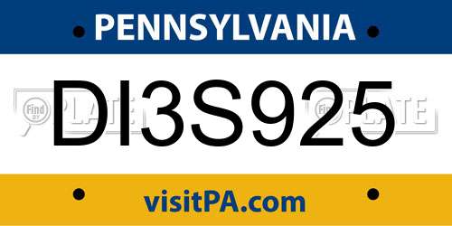 DI3S925 Pennsylvania License Plate