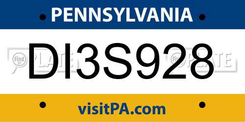 DI3S928 Pennsylvania License Plate