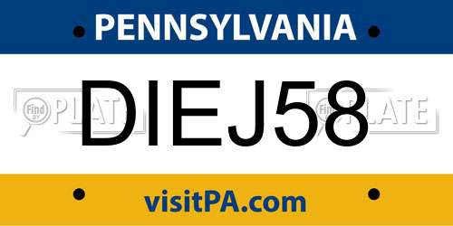 DIEJ58 Pennsylvania License Plate