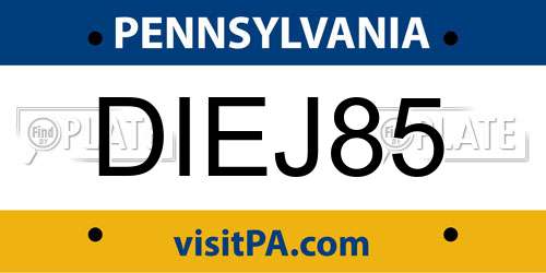 DIEJ85 Pennsylvania License Plate