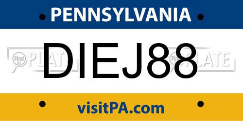 DIEJ88 Pennsylvania License Plate