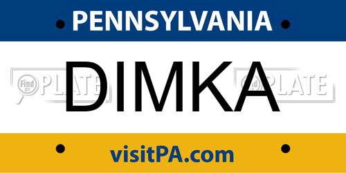 DIMKA Pennsylvania License Plate