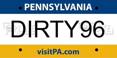 DIRTY96 Pennsylvania License Plate
