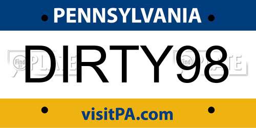 DIRTY98 Pennsylvania License Plate
