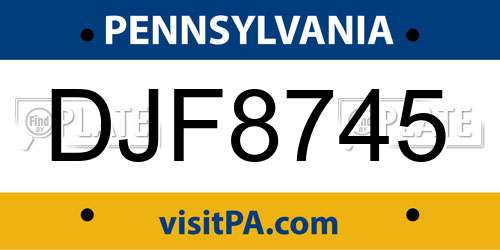 DJF8745 Pennsylvania License Plate