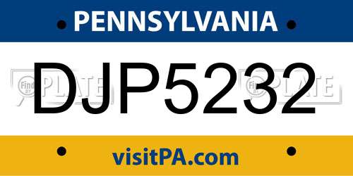 DJP5232 Pennsylvania License Plate