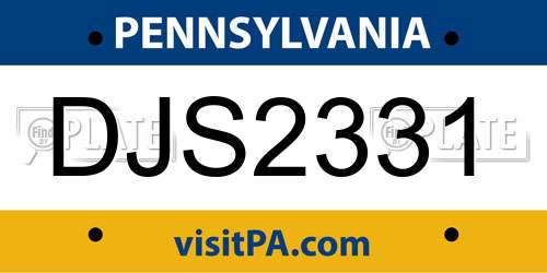 DJS2331 Pennsylvania License Plate