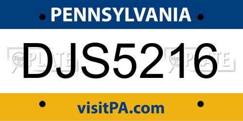 DJS5216 Pennsylvania License Plate