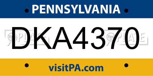 DKA4370 Pennsylvania License Plate
