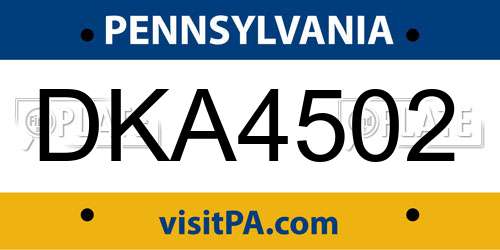 DKA4502 Pennsylvania License Plate