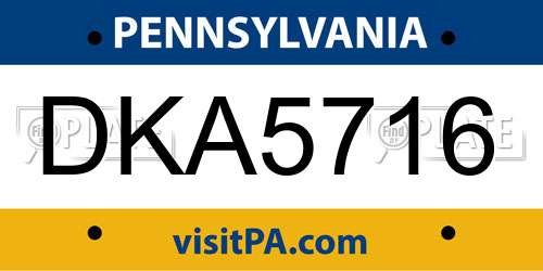 DKA5716 Pennsylvania License Plate
