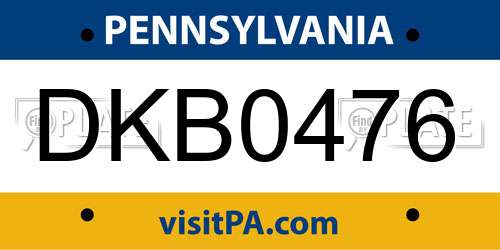 DKB0476 Pennsylvania License Plate