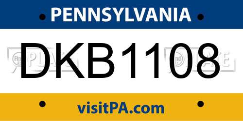 DKB1108 Pennsylvania License Plate