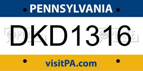 DKD1316 Pennsylvania License Plate