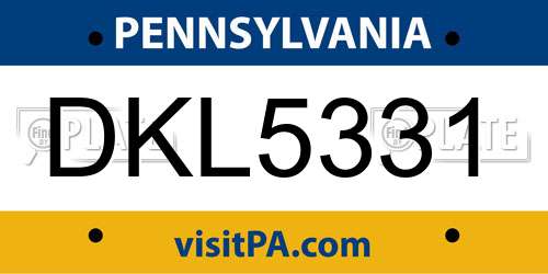 DKL5331 Pennsylvania License Plate