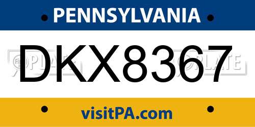 DKX8367 Pennsylvania License Plate