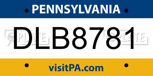 DLB8781 Pennsylvania License Plate